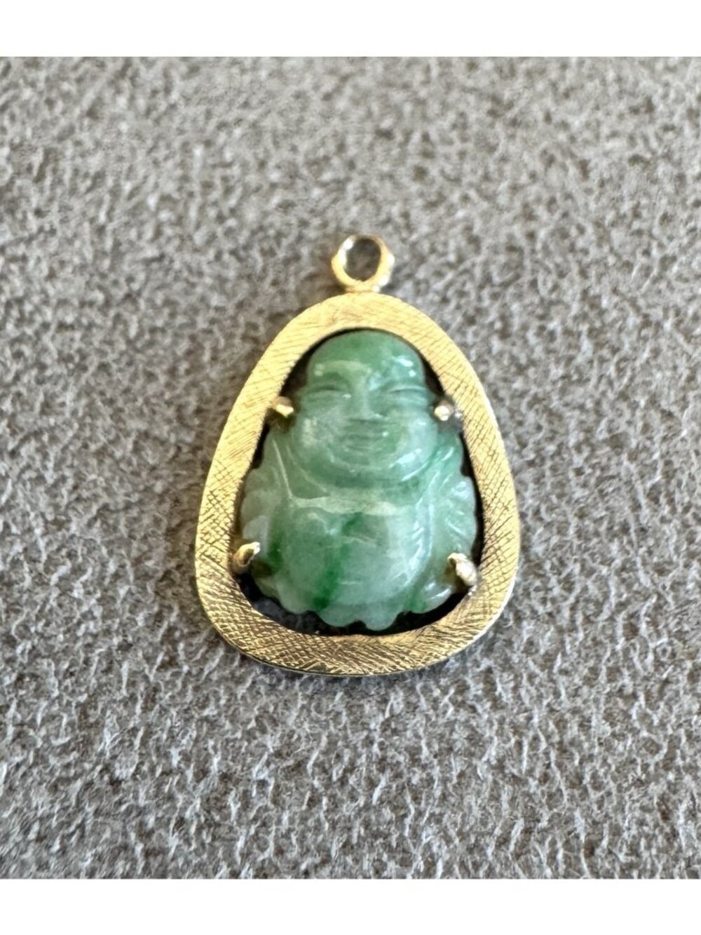 Vintage JADE BUDDHA in 14K GOLD CHARM Pendant LUCKY Hand-Carved .75" Tall